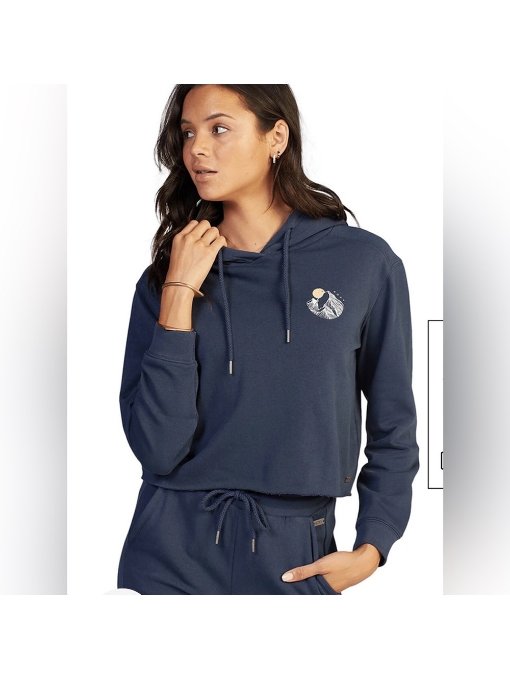 NWT Roxy Eco Easy Afternoon Navy Blue Cropped Hoodie Sweatshirt Size M